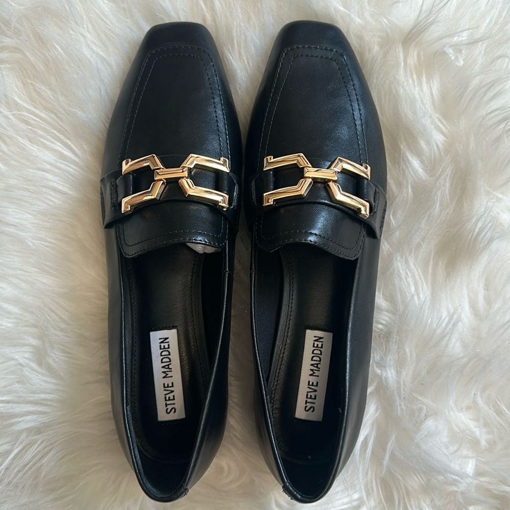 Steve Madden Black Loafers with Gold Accents
